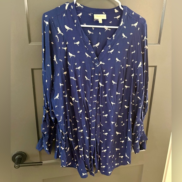 Modcloth Tops - Modcloth Women's Navy Bird Print Button Down Shirt